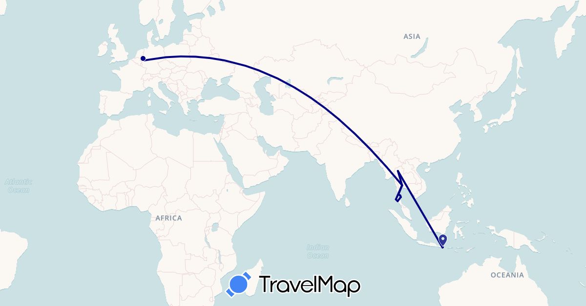 TravelMap itinerary: driving in Germany, Indonesia, Thailand (Asia, Europe)
